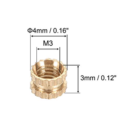 UXCELL Sunrled Insert Nuts, M3 x 3mm x 4mm Kit de sortimento de bronze para rosca feminina, 50 pcs