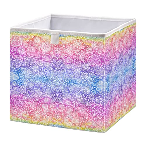 Dia dos Namorados Rainbow Hearts Bin cubos de armazenamento dobrável Cubos de armazenamento cesto de brinquedo à prova