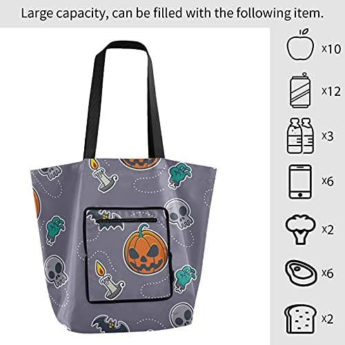 Scary Pumpkin Happy Halloween Bolsa de ombro dobrável Bag reutilizável Bolsa de compras reutil