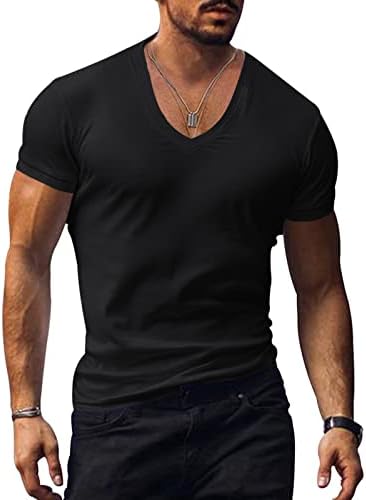 Muscle Men's V Neck Shirts Casual Manga curta Camisão Athletic Cirt