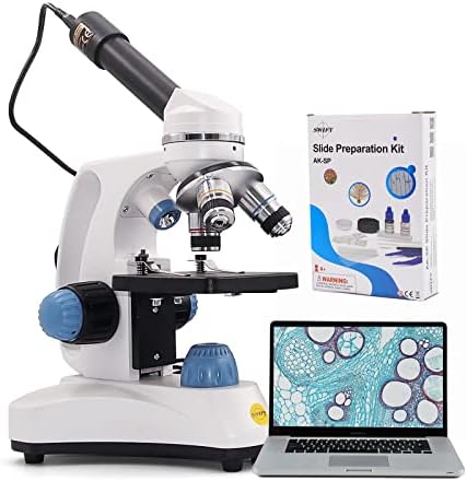 Microscópio de estudante composto Swift SW150 com câmera ocular e kit de acessórios para preparação para slides do