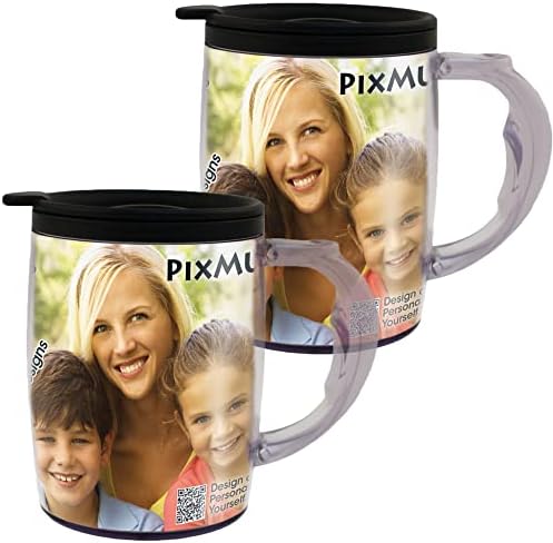 Pixmug com alça - caneca fotográfica de 15 oz com top de prova de derramamento - a caneca que é uma moldura - DIY - insira suas próprias fotos ou crie e imprima inserções online - 6 pacote