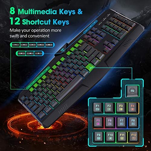 Teclado para jogos de membrana VCEiver com 104 teclas silenciosas com fio, teclado anti-ghosting de 25 teclas, teclado de função