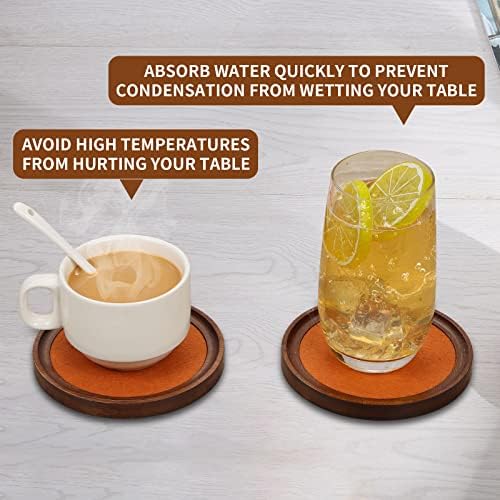 Coasters de bambu de minboo para mesa de café conjunto de 6 montanhas -russas para bebidas absorventes com decoração de mesa de