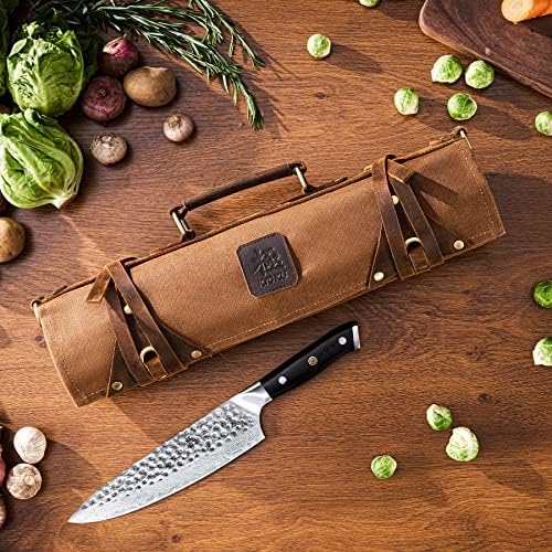 Kyoku Samurai Series Chef Knife + Professional Chef Knife Roll Bag Brown