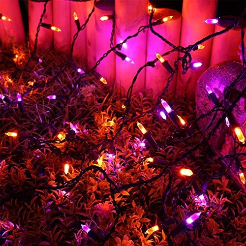 Luzes de halloween de Halloween LED de 100 LEDs - 7,7 pés roxos de cortina de cortina de cortina com 30V plug -in para