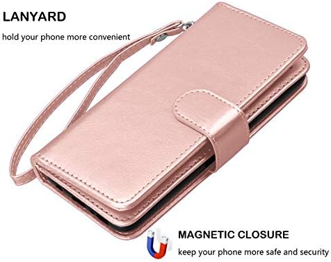 NJJEX Wallet Case para iPhone 11 Pro Max 2019, para o iPhone 11 Pro Max Case, [slots de 9 cartas] PU Couather Id Credition credit Folio Flip [destacável] Tampa de telefone magnético Kickstand e colidelim -Rose Gold Gold