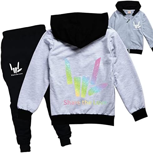 Mencoo unissex Kids Fall Zip Up Hooded Jacked Conjuntos Share the Love Sweatshirt and Sweatpante