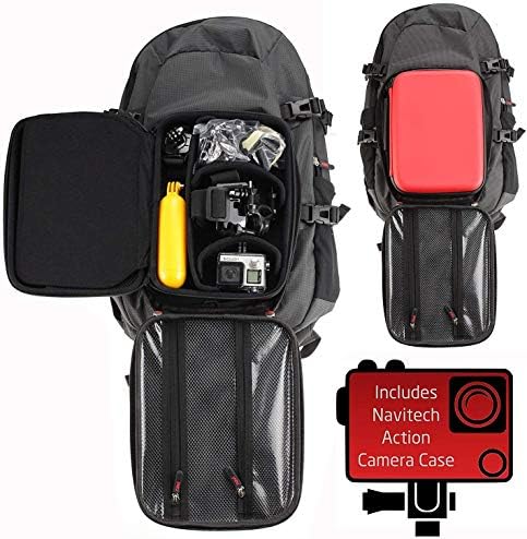 Backpack da câmera de ação Navitech e estojo de armazenamento vermelho com tira de tórax integrada - compatível com câmera