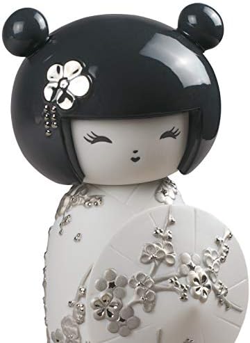 Lladró Kokeshi III Feliz. Brilho prateado. Figura de porcelana kokeshi.