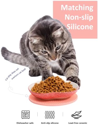 Taigex 2+2 alimentos de gato cerâmica pratos, tigelas de gato tigelas de gato alimentando tigelas largas para estressar alívio