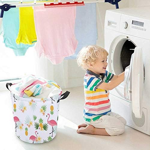 Cesta de lavanderia, cesto de lavanderia grande dobra com alças flores flamingo de aquarela, cesto de roupas, cesto de armazenamento para o quarto de quarto de lavanderia