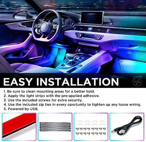 XPRITE DREAMCOLOR USB LED CARS INTERIOR LUZES DE TRILHA DE TRABA, COM REMOTO E BLUETOOTH APP CONTROL, FOTEWWLER SOB