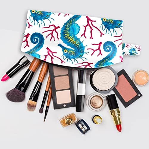 TBOUOBT BACOS COSMETOS SACOS DE MAÇO PARA MULHERES, PEQUENAS Bolsas de maquiagem Sacos de viagem, Retro Coral Seahorse