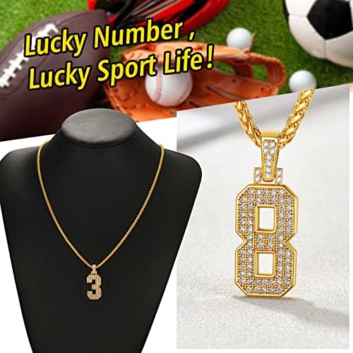 ChainsPromax Men Zirconia cúbica 0-9 Pingente de número, colar de joias da sorte, caixa de presente de cor de cor de ouro/prata