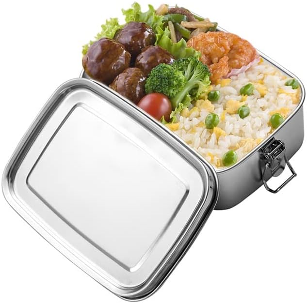 Slnfxc Bento lancheira recipientes de almoço de metal à prova de vazamento Bento Box 1200ml Lavagem de louça Segura tampa