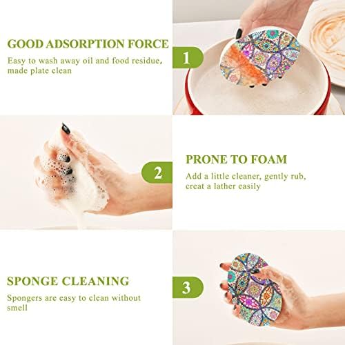 3pcs Scrub esponja Mandala Bohemian Pop-up Sponge para limpar o banheiro da cozinha doméstica não arranhão de arranhão