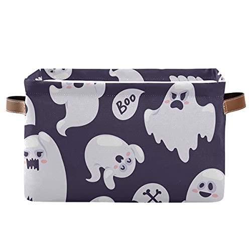 Happy Halloween Ghost Skull Monster Storage Bin dobrável com alça retângulo de sereia à prova d'água para cesto de cubo de armazenamento Organizador de armário para berçário de brinquedos Banheiro da prateleira de escritório