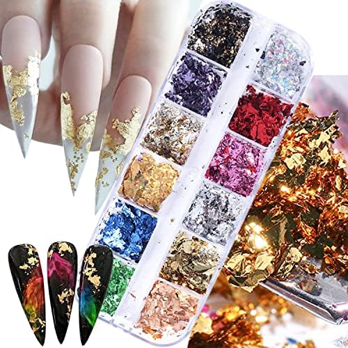 12 grades Gold unhas -bailes Flokes holográficos Glitter de unhas laser prateado dourado Design Shiny Design Confete