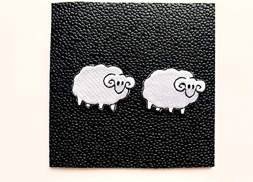 O conjunto de 2 minúsculos mini -pequenos ovelhas animais selvagens costuram ferro em aplicação bordada de roupas de placas de placas
