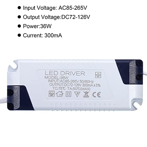 Patikil 36W 300mA LED Driver, AC 85-265V Saída 72-126 DC Conector masculino Transformador de corrente constante Constante