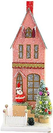 Christmas Vintage Santa Townhouse Paperboard Putz Picket Cere - One House 12,25 polegadas - Hou336 - Pink