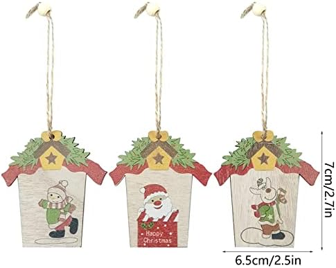 3pcs de Natal de madeira de natal casa de pássaro guirlanda velho boneco de neve, urso de neve decorações de árvore