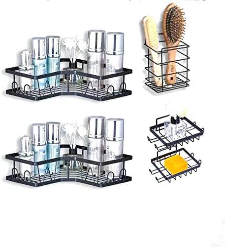 Ylnapuopjia chuveiro Caddy banheiro decoração de banheiro, acessórios essenciais de banheiro essencial, prateleira de canto, banheiro prateleiras de chuveiro de metal para apartamentos [conjunto de 5 peças preto]