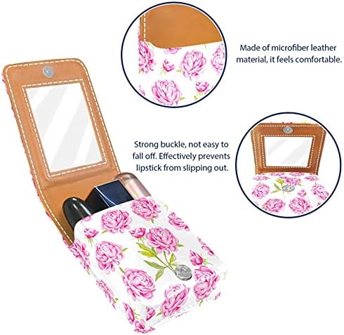 Caixa de batom com espelho Garden Peony Lip Gloss Suports portátil Batom Batom Storage Bolsa de maquiagem Mini Cosmético Bolsa