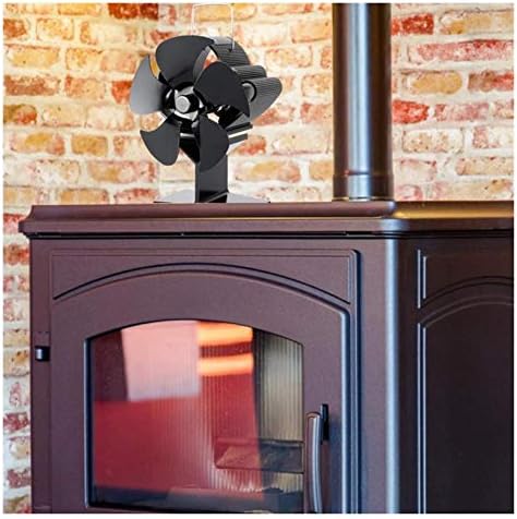 Wanglxst Wood Burner Fan fogão a lenha Fan, lareira 5 lâminas de fogão alimentado por fogão aquador Eco-fan silencioso, distribuição de calor com fã de lareira doméstica, preto