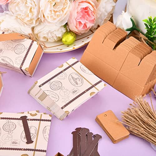 Kagrbves 100 pacotes pequenas caixas de presente de papel marrom kraft para casamento, chuveiro de noiva, aniversário, chá de