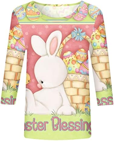 Camisas de Páscoa para mulheres casuais 3/4 manga Bunny Bunny Graphic Tshirt