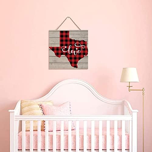 Placa de madeira Dia dos Namorados Ame Estado Estado Texas Sinais personalizados de madeira sinal de placa Red e preto Buffalo Verificação