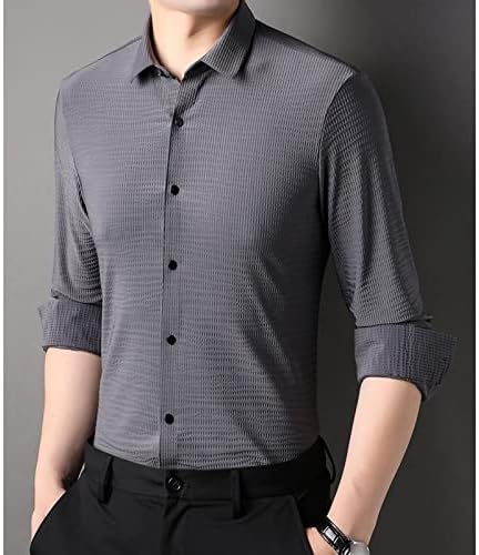 Maiyifu-gj Men Jacquard Casual Camisa Camisa de Faixa Regular Camisetas de Negócios Camisetas de Manga Longa de Coloque