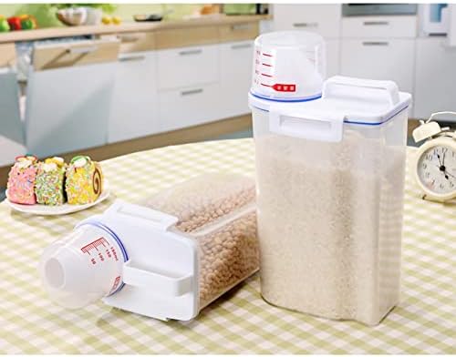 Distribuidor de recipientes de cereais de armazenamento de arroz com bpa de design de copo de medição de copo de medição de copo de medição de BPA - 2 kg de capacidades de arroz perfeitas para panela de arroz