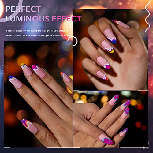 Orna Beauty Painted Gel Achaness Conjunto de 6 cores neon luminoso, brilho no lentro escuro em gel de luz azul amarela