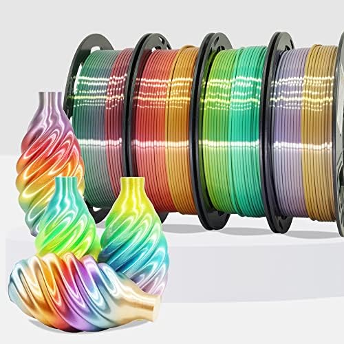 OEM MIKA3D 1,75 mm de seda brilhante 4 tipos Rainbow Multi Colored Color Alteração de cor Plano 4 em 1 3d Pacote de filamentos de impressora: 4 tipos de seda multi colorida Pla, 250g/spool, 4 bobinas filamentos de impressão 3d