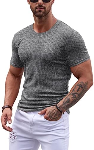 YRW Men's Casual Manga curta camiseta de cor sólida camisa de pólo esticador clássico camisa de golfe com nervuras