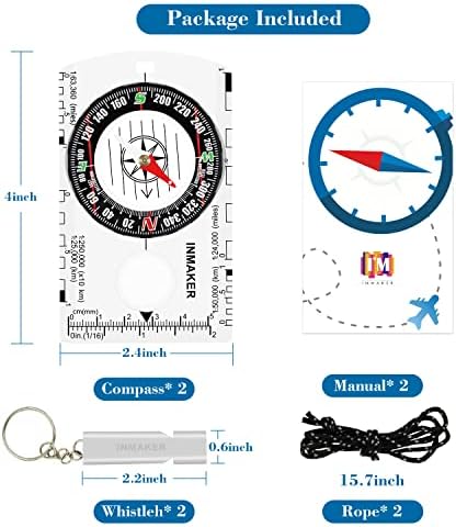 Inmaker Compass, 2 Situado em 1 Compass Hucking Survival for Kids, Bússola luminosa com apito e pretendente reflexivo para