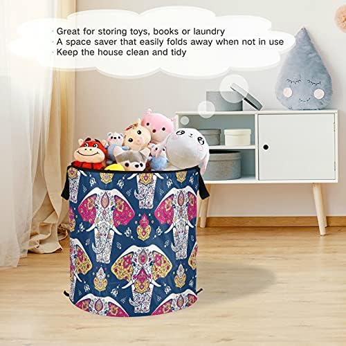 Mandala Elephant Pop Up Laundry Horty com tampa de cesta de armazenamento dobrável Bolsa de roupa dobrável para camping