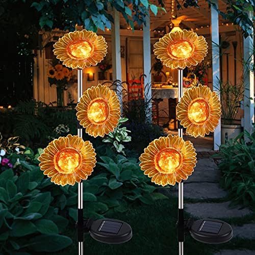 Luzes solares glíntoper, 2 pacote de luzes de girassol decorativas ao ar livre, estaca de jardim solar à prova d'água