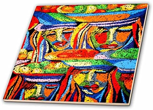 Imagem 3drose de pintura abstrata africana de damas coloridas com cesta de cabeça - azulejos