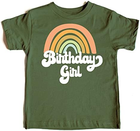 Retro Rainbow Birthday menina camisa colorida para roupas de aniversário para meninas para bebês e crianças pequenas