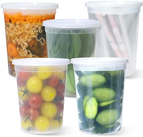 Manshu 30 conjuntos de 32 onças de plástico delicatessen recipientes de sopa de armazenamento de alimentos com tampas herméticas,