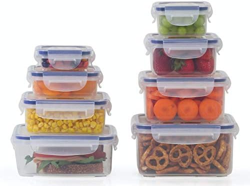 8 Conjunto de recipientes de armazenamento de alimentos claros, microondas e freezer, cofre, pequena caixa grande, por