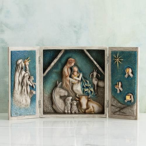 Willow Tree Starry Night Nativity, Nativity Triptych esculpido de natividade pintada à mão