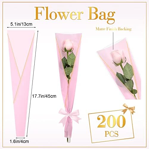 Conjunto de 400 kit de embalagem de flores 200 pcs mangas de rosas de rosa Única bolsas de buquê de embrulho de
