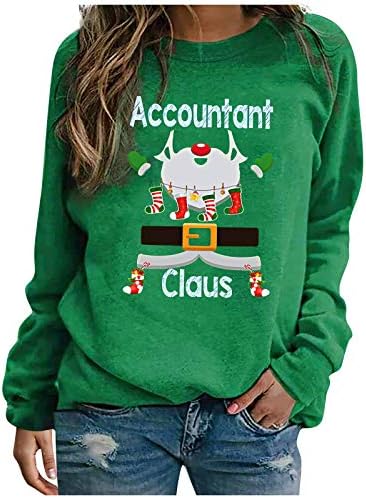 Smallyin Women Christmas Manga Longa Tops Moda Impressão O Push Pullover LOLE Blouse Green