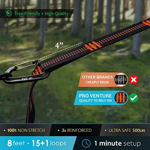 Correias de hammock Pro Venture e 2 Carabiners, 30+2 loops, 1200 libras de força de quebra | de acampamento portátil