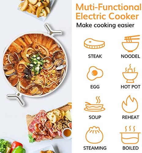 Octavo Electric Hot Pot 3L com controle de energia ajustável de 1350W, frigideira elétrica antiaderente, frigideira elétrica multifuncional com tampa de vidro temperado para shabu, macarrão, frite